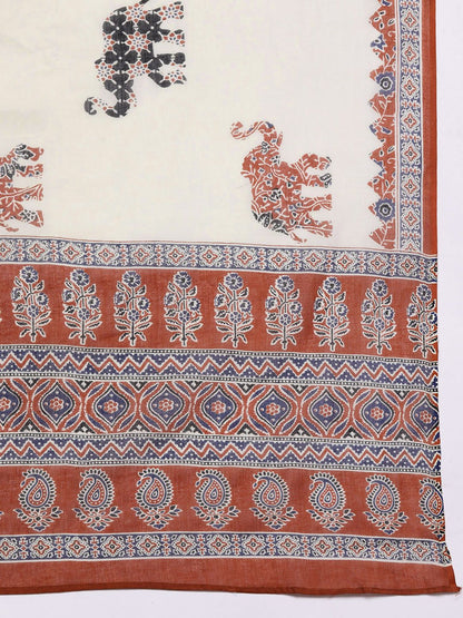 Dhiyona IE Women Ethnic Motifs Printed Pure Cotton Kurta with Trousers & With Dupatta