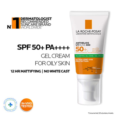 La Roche-Posay Anthelios UVMUNE400 Oil Control Gel Cream SPF50+, Sunscreen For Oily, Acne-Prone Skin