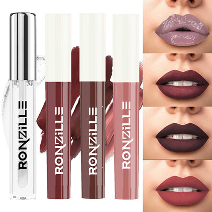 Ronzille Non Transfer Matte Liquid Lipstick Plus Lip Gloss - Nudes And Browns Pack Of 4