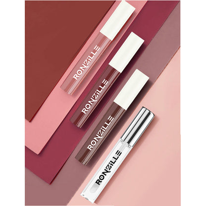 Ronzille Non Transfer Matte Liquid Lipstick Plus Lip Gloss - Nudes And Browns Pack Of 4