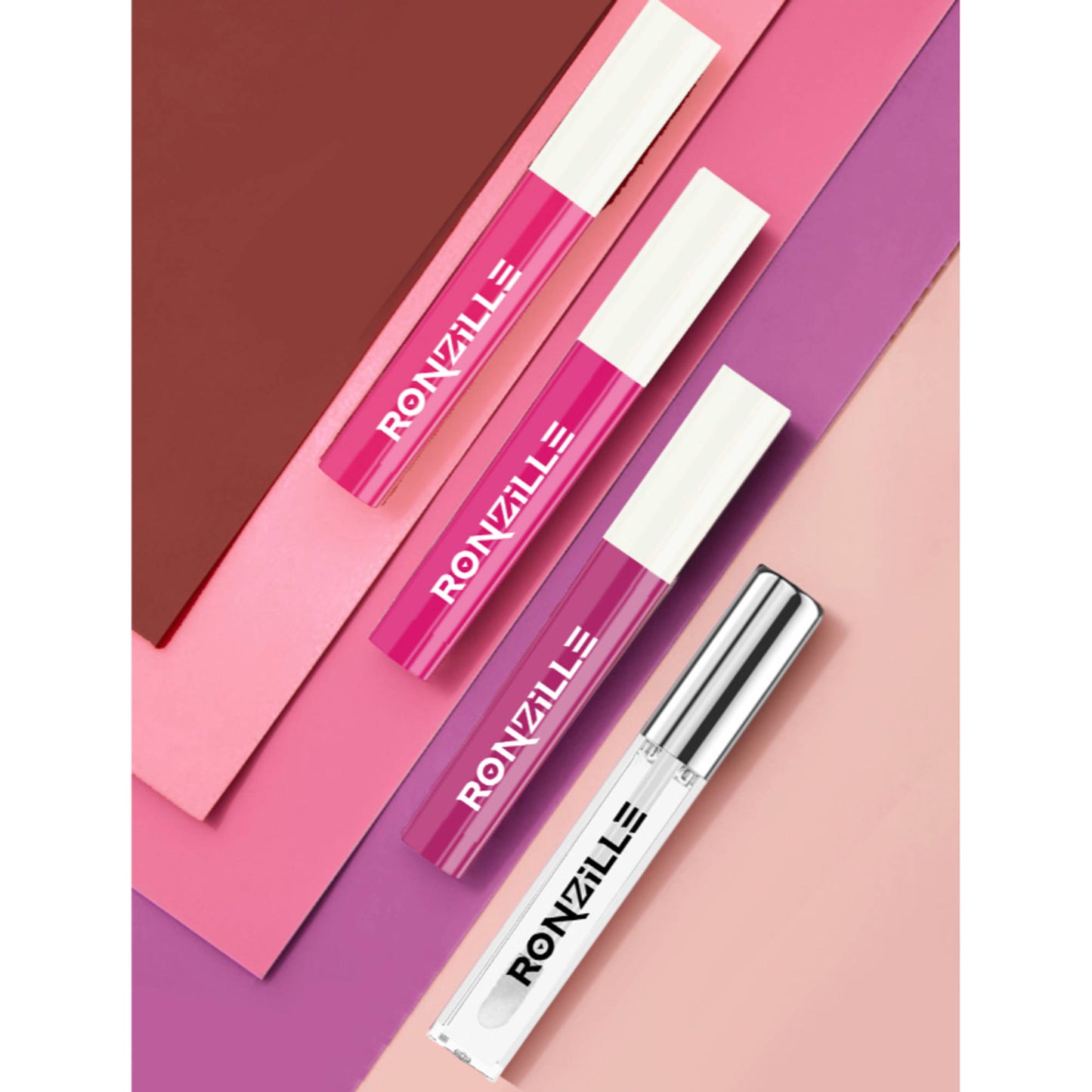 Ronzille Non Transfer Matte Liquid Lipstick Plus Lip Gloss - Blush And Pinks Pack Of 4