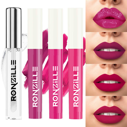 Ronzille Non Transfer Matte Liquid Lipstick Plus Lip Gloss - Blush And Pinks Pack Of 4