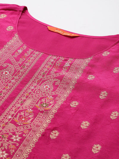 Indyancart IE Women Ethnic Motifs Woven Design Kurta with Trousers & With Dupatta