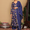 Dhiyona VA Women'sViolet Floral Printed Empire Sequinned Cotton A-Line Kurta With Trousers & Dupatta