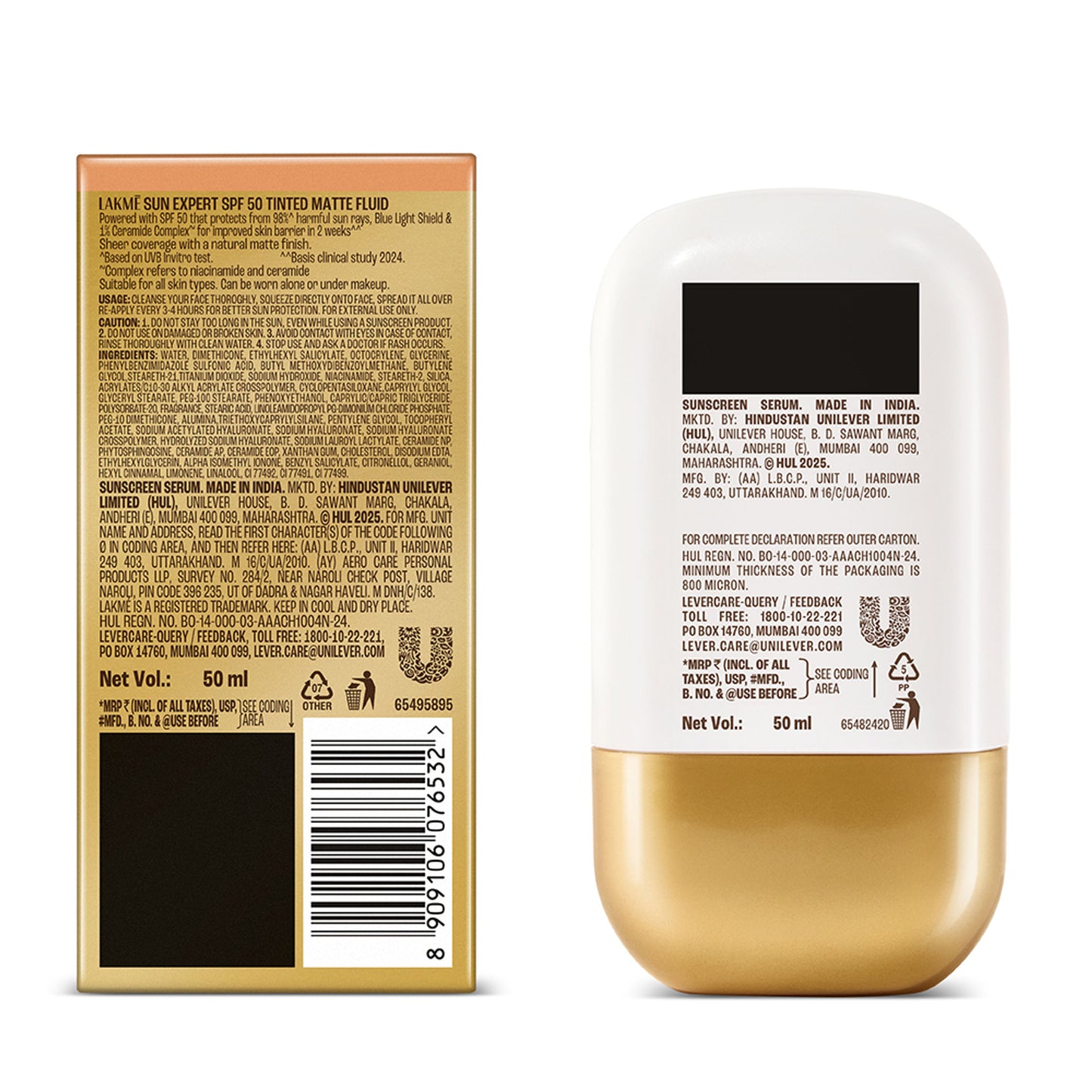 Lakme Sun Expert Tinted Matte Fluid SPF 50 Sunscreen with 1% Ceramide for Barrier Repair - Bronze