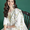 Dhiyona IE Floral Embroidered Pure Cotton Kurta with Trousers & Dupatta