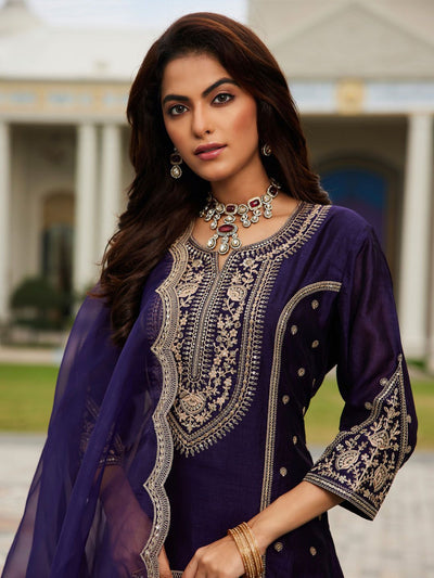 Dhiyona IE Women Ethnic Motifs Embroidered Panelled Kurta with Trousers & With Dupatta