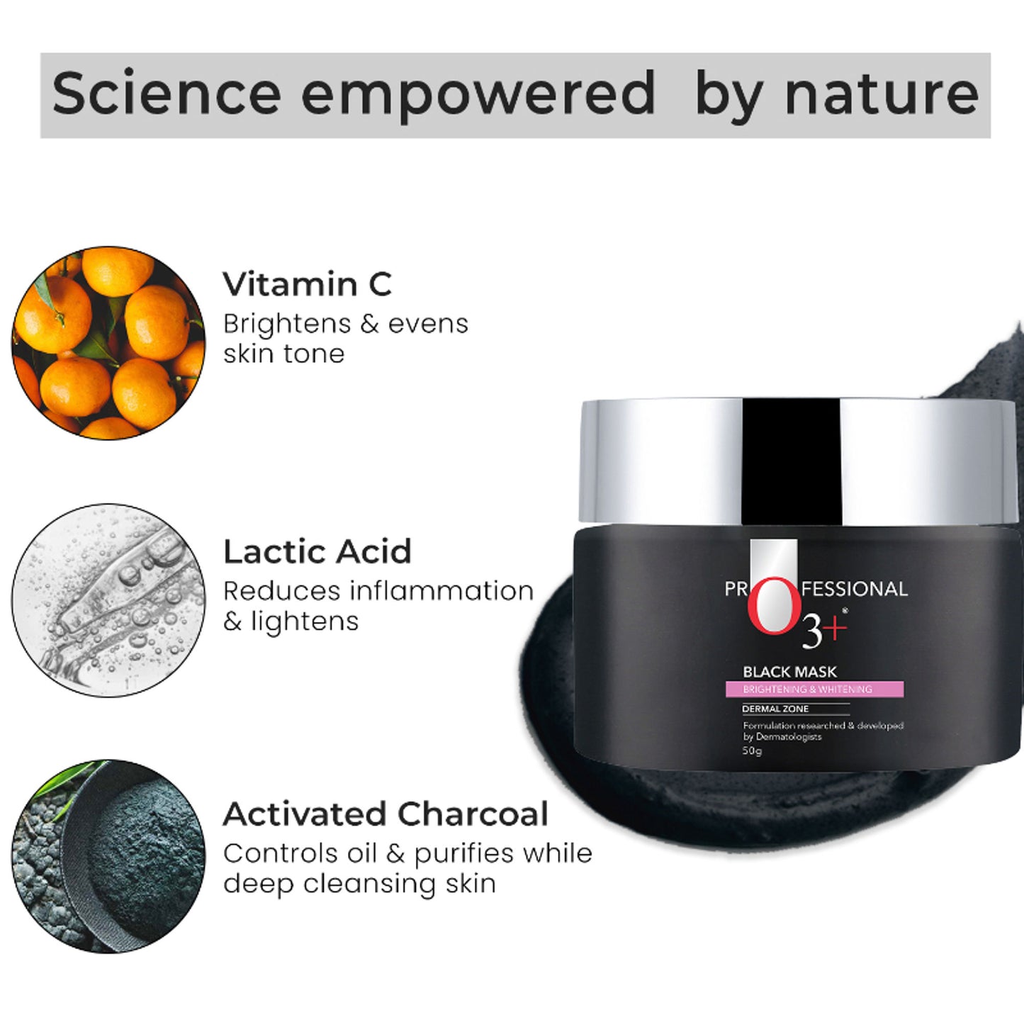 O3+ BLACK MASK Brightening & Whitening For Tan Removal & Soft-Smooth Skin - 100% Natural & Vegan