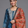 Indyancart VA Women'sYoke Design Zari Work Chanderi Silk Straight Kurta with Trouser & Dupatta