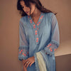 Dhiyona IE Blue Floral Embroidered Thread Work Straight Kurta With Trousers & Dupatta