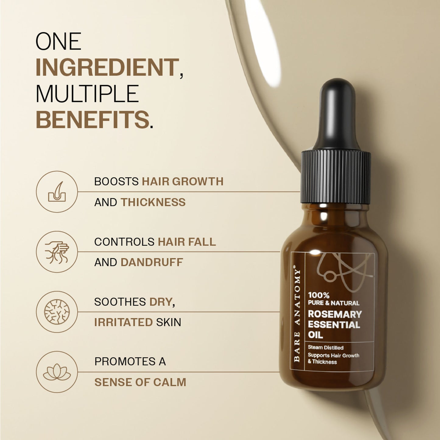Bare Anatomy 100% Pure & Natural Rosemary Essential Oil for Hair Growth & Thickness