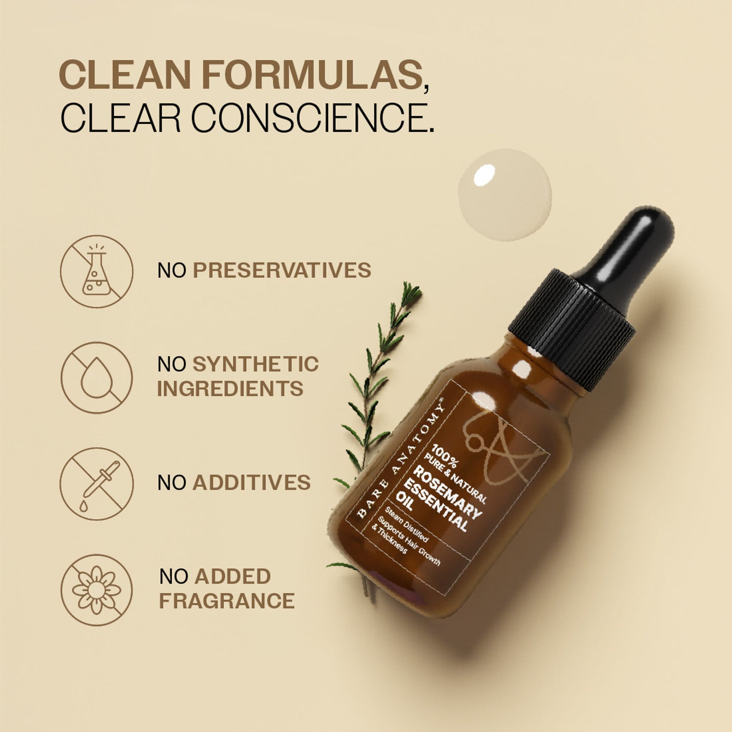 Bare Anatomy 100% Pure & Natural Rosemary Essential Oil for Hair Growth & Thickness