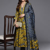 Dhiyona VA Women'sFloral Printed Sequinned Chanderi Silk Straight Kurta With Trouser & Dupatta