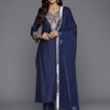 Indyancart VA Women's Floral Embroidered Thread Work Straight Kurta & Trousers With Dupatta