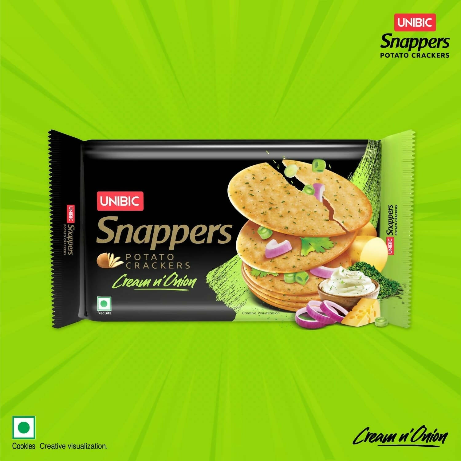 Unibic Foods Snappers Potato Crackers - Cream & Onion - Indyancart