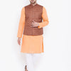 Men's Fawn Cotton Blend Straight Jacket  Kurta and Pyjama Set