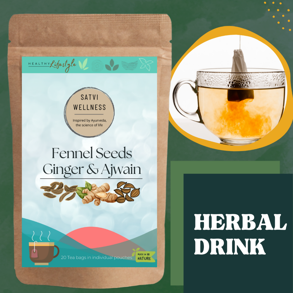 Satvi Wellness Fennel Ginger Ajwain Tea | Fennel Tea | Ginger Tea | Ajwain Tea | Herbal Tea
