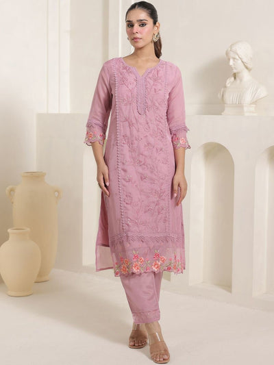 Indyancart IE Women Floral Embroidered Kurta With Trousers & Dupatta Kurta Sets