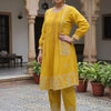 Dhiyona IE Women Ethnic Motifs Embroidered Panelled Thread Work Cotton Kurta with Trousers