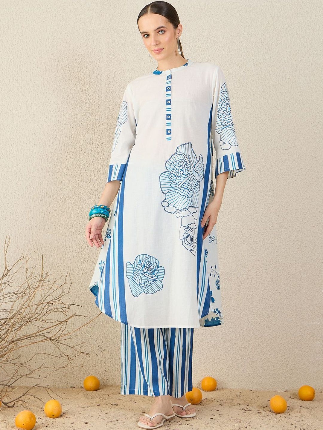 Women Floral Printed Cotton A-Line Kurta with Trousers & Dupatta