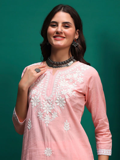 Indyancart SN Women's Floral Embroidered Cotton Kurta with Trousers & Dupatta