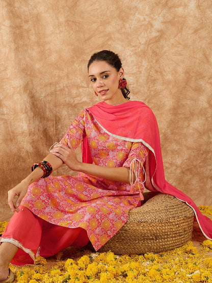 Paisley Printed Straight Kurta With Trousers & Dupatta