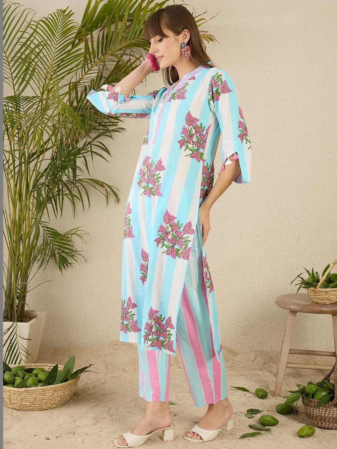 Women Printed Regular Pure Cotton Kurta with Trousers