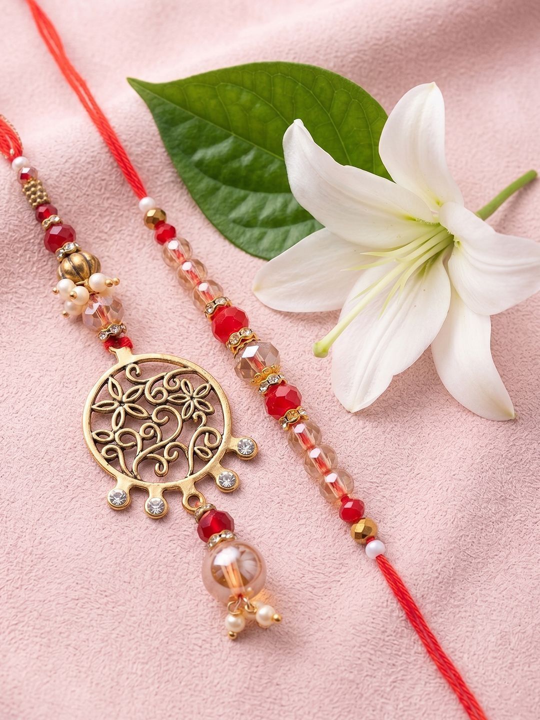 Anouk Set Of 2 Gold Toned Artificial Stones & Beads Bhaiya Bhabhi Rakhi With Roli Chawal