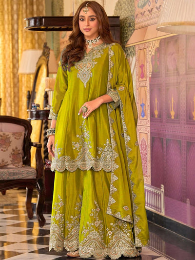 Indyancart IE Women Ethnic Motifs Embroidered Kurta with Sharara & Dupatta