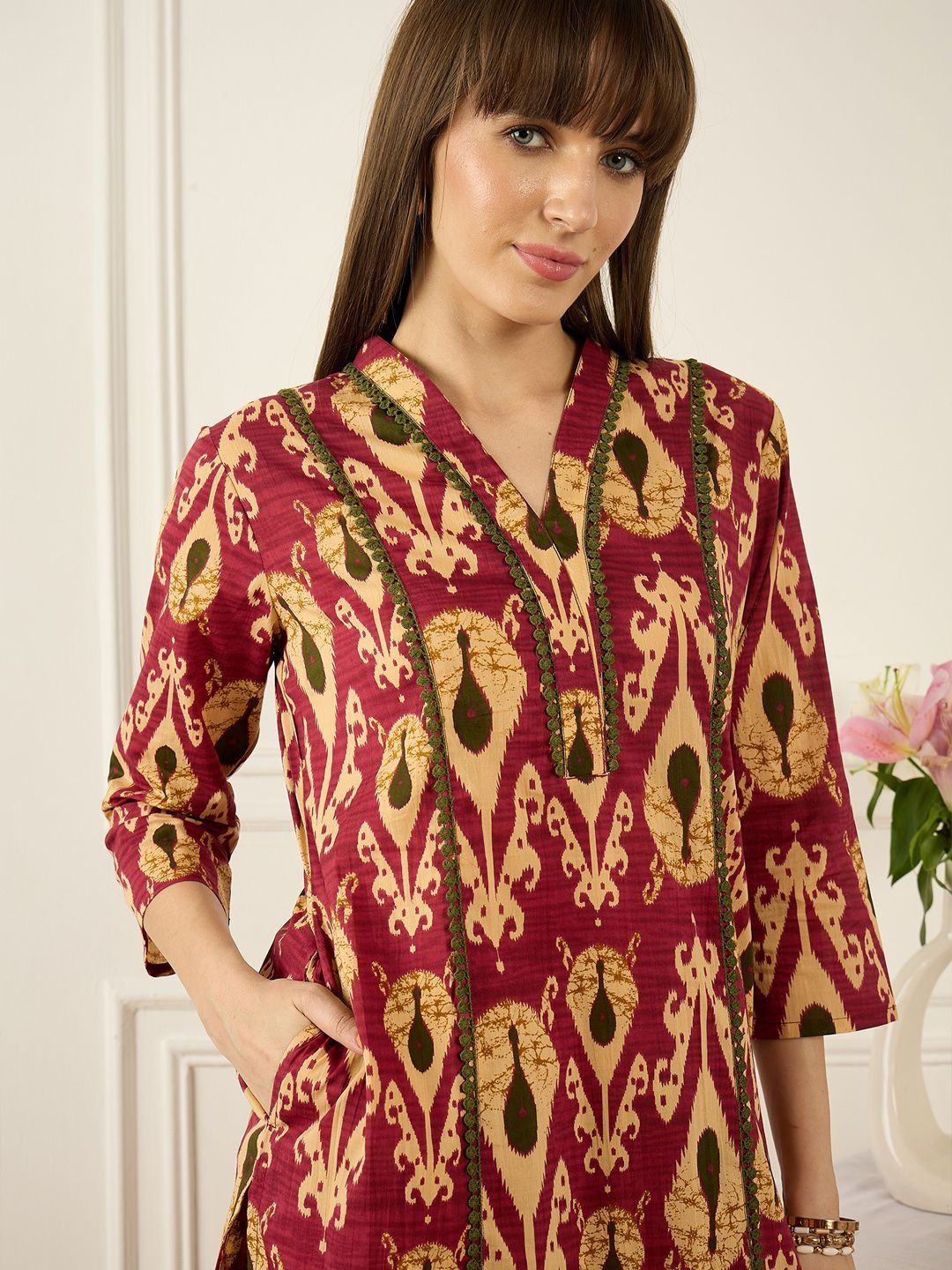 Floral Printed Thread Work Pure Cotton Kurta With Palazzos