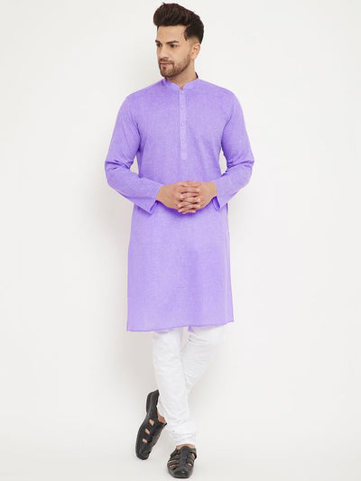 Men's Purple Cotton Blend Straight Kurta Pyjama Set