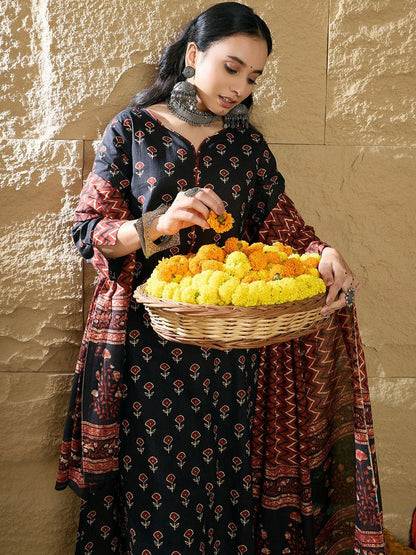 Dhiyona IE Women Ethnic Motifs Printed Regular Pure Cotton Kurta with Trousers & Dupatta