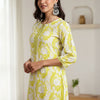 Indyancart IE Floral Printed Round Neck Thread Work Pure Cotton Straight Kurta With Trouser
