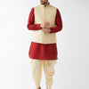 Men's Maroon Silk Blend Straight Jacket  Kurta and Dhoti Set
