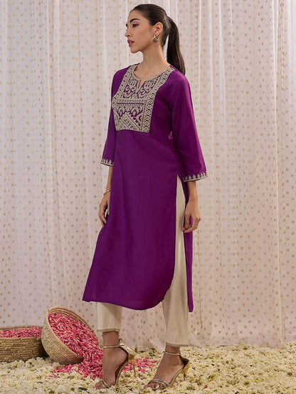 Indyancart IE Ethnic Motifs Printed Round Neck Three-Quarter Sleeves Kurta