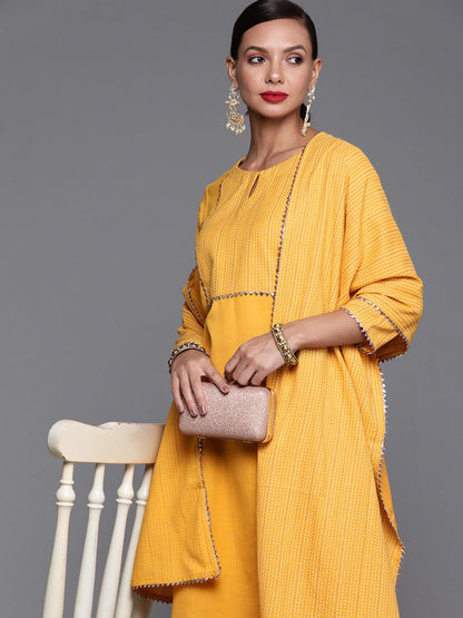 Women Mustard Yellow Yoke Design Kurta with Palazzos & Dupatta