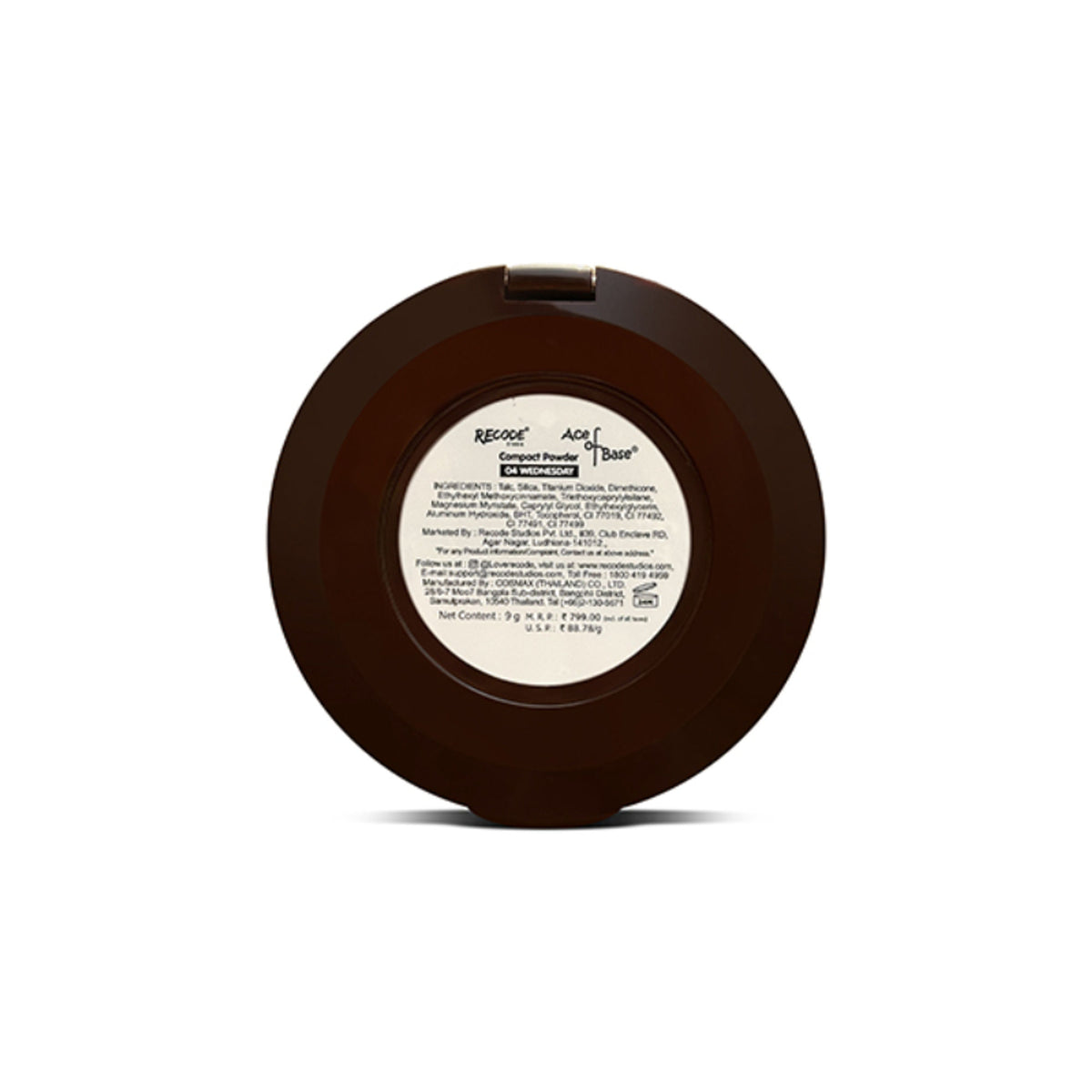 Recode Compact Powder in shade 04 Wednesday, displaying a pressed powder case with the product open showing the powder.