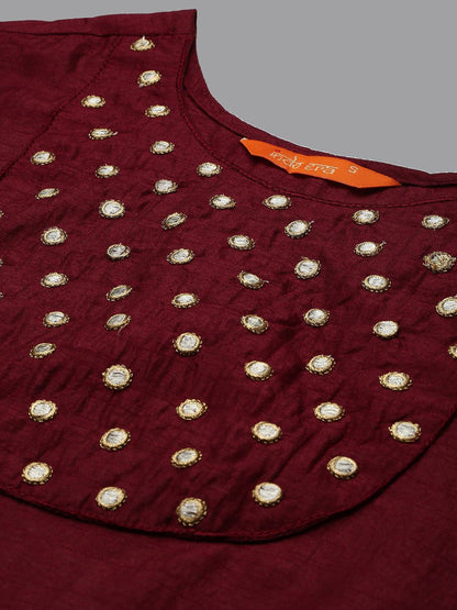 Indyancart IE Embroidered Mirror Work Kurta with Palazzos