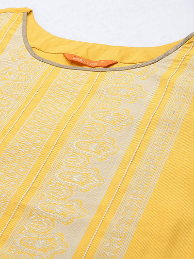 Dhiyona IE Women Yellow Printed Liva Kurta with Palazzos & With Dupatta