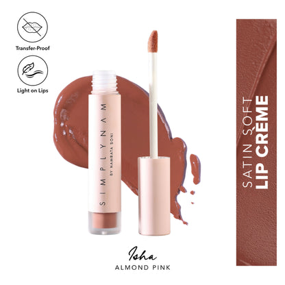 Simply Nam Satin Soft Lip Creme, Hydrating, Botanical Colour for Everyday Lips - Almond Pink