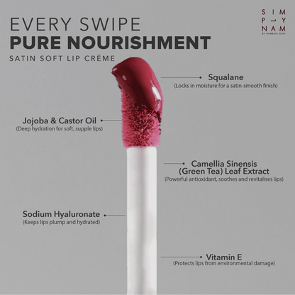 Simply Nam Satin Soft Lip Creme, Hydrating, Botanical Colour for Everyday Lips - Almond Pink