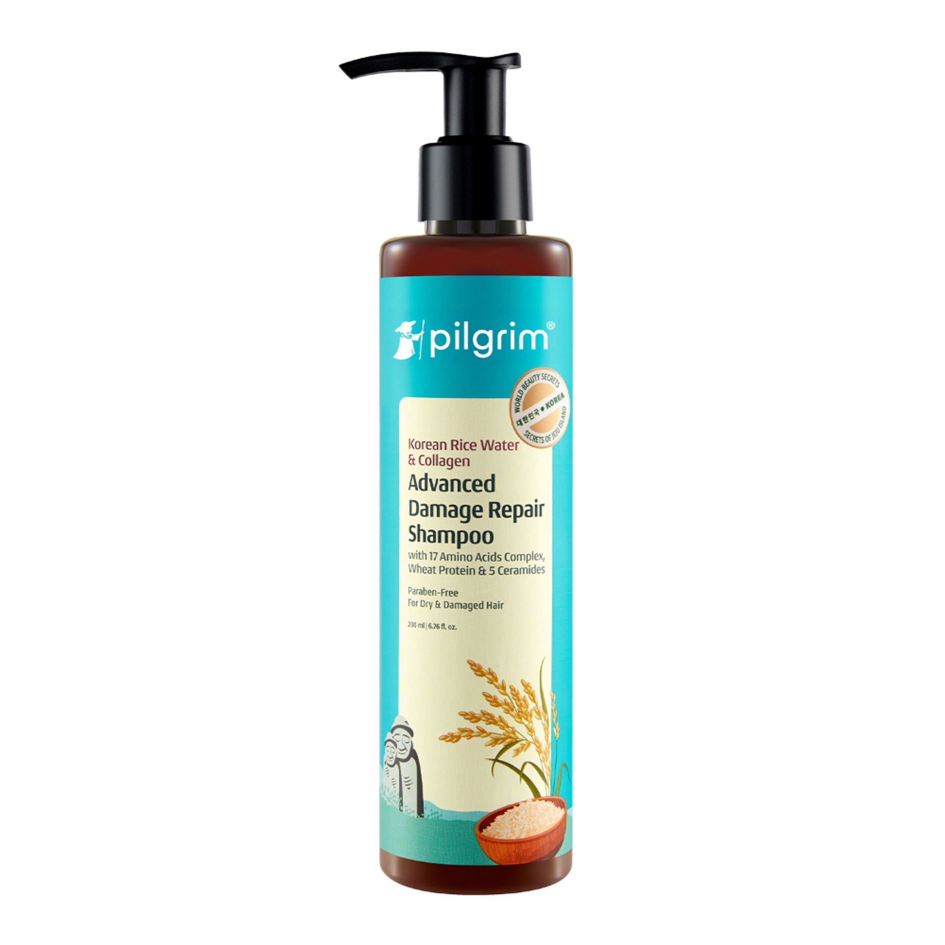 Pilgrim Korean Rice Water & Collagen Advance Damage Repair Shampoo For Dry Frizzy & Damaged Hair