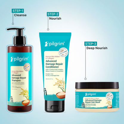 Pilgrim Korean Rice Water & Collagen Advance Damage Repair Shampoo For Dry Frizzy & Damaged Hair
