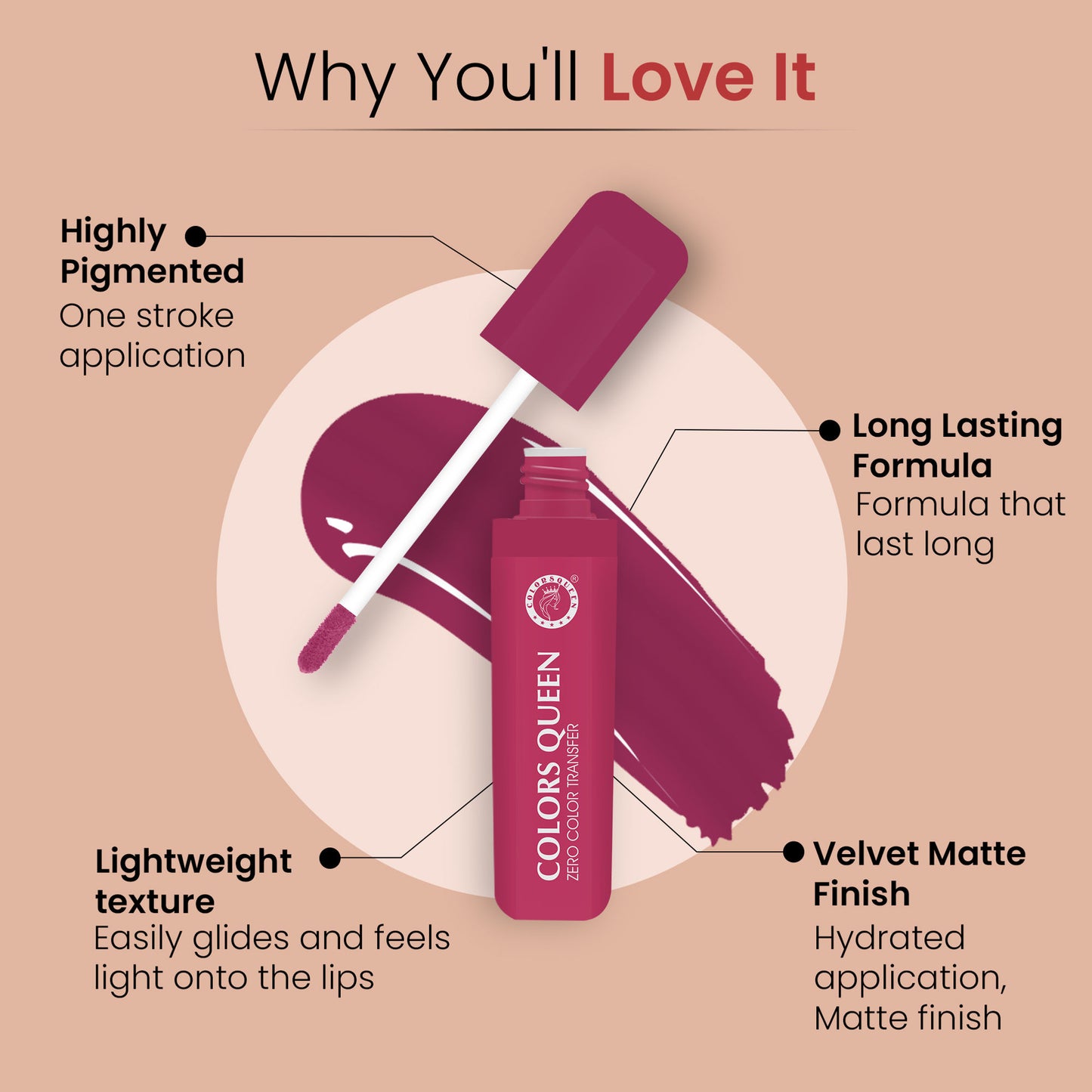 Colors Queen Zero Color Transfer Liquid Lipstick - Fall In Love