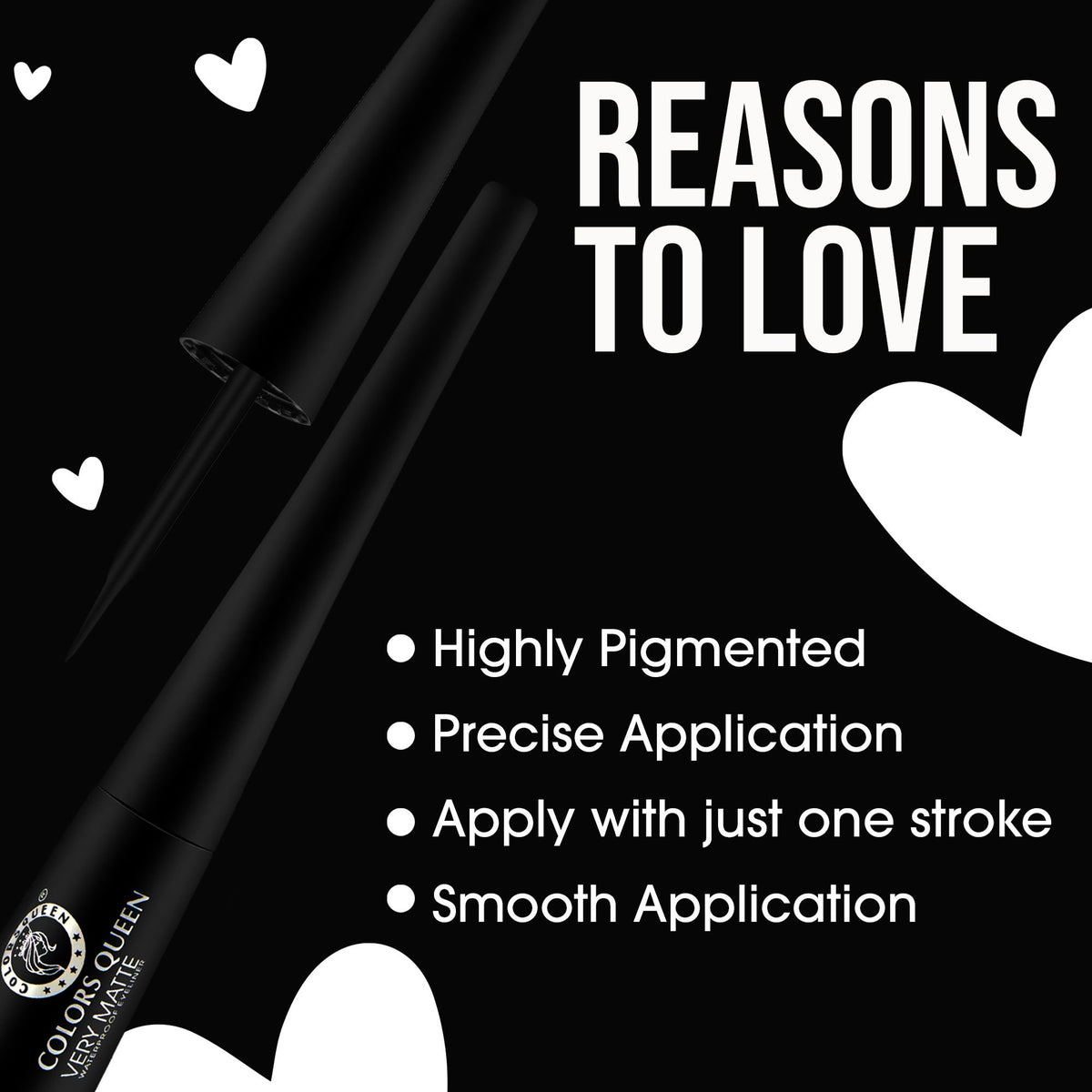 Colors Queen Very Matte Waterproof Eyeliner in black, featuring a sleek applicator tip and smooth matte finish.