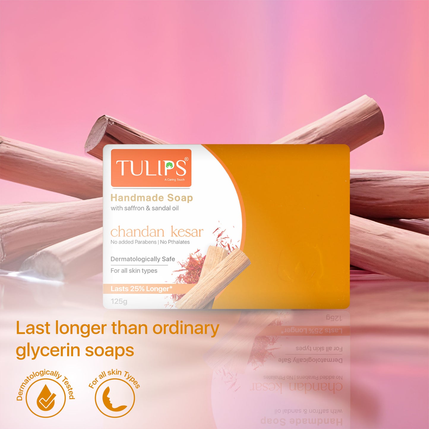 Tulips Handmade Soap With Saffron & Sandal Oil - Chandan Kesar
