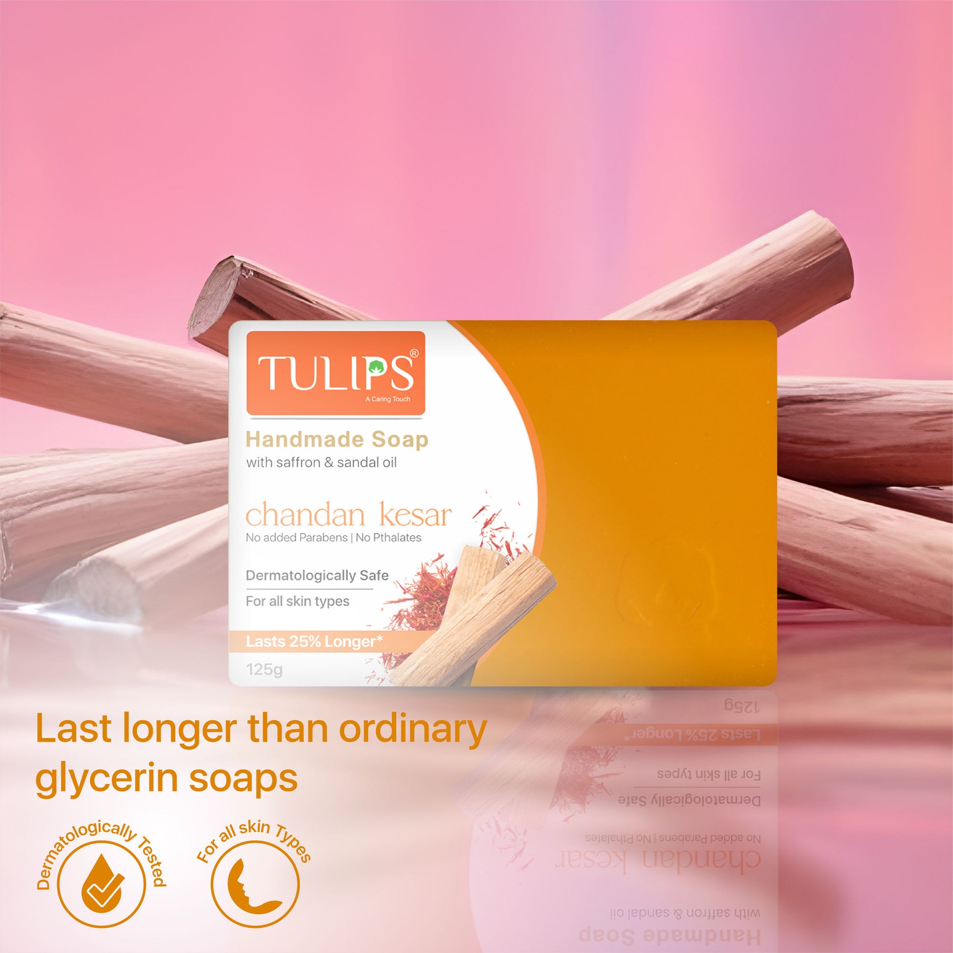 Tulips Handmade Soap With Saffron & Sandal Oil - Chandan Kesar
