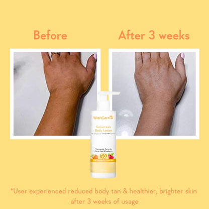 WishCare Sunscreen Body Lotion SPF50 PA+++-In Vivo Tested-UV Protection-No White Cast-Prevents Tan