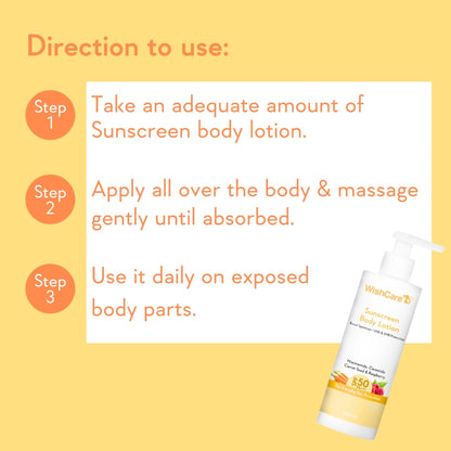 WishCare Sunscreen Body Lotion SPF50 PA+++-In Vivo Tested-UV Protection-No White Cast-Prevents Tan