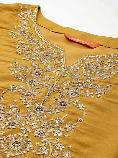 Indyancart IE Ethnic Motifs Embroidered Regular Gotta Patti Kurta with Trousers & With Dupatta